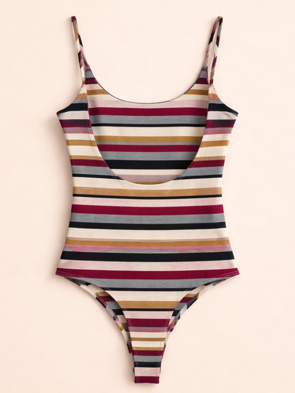 Lulu's Multicolor Striped Scoop Neck Bodysuit in Magenta, Mustard & Black - Picture 2 of 3